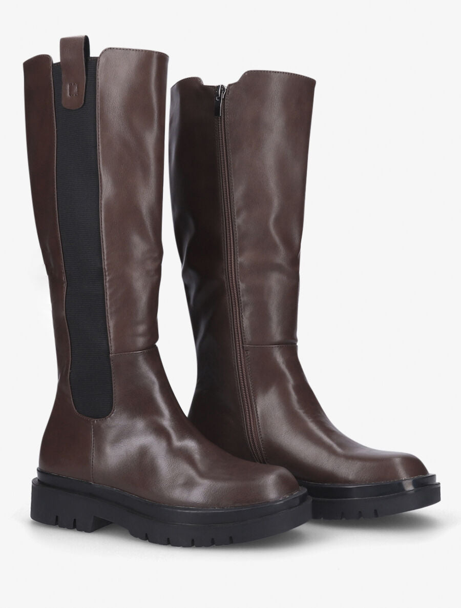 Bottes élastiquées en simili - Marron - 4