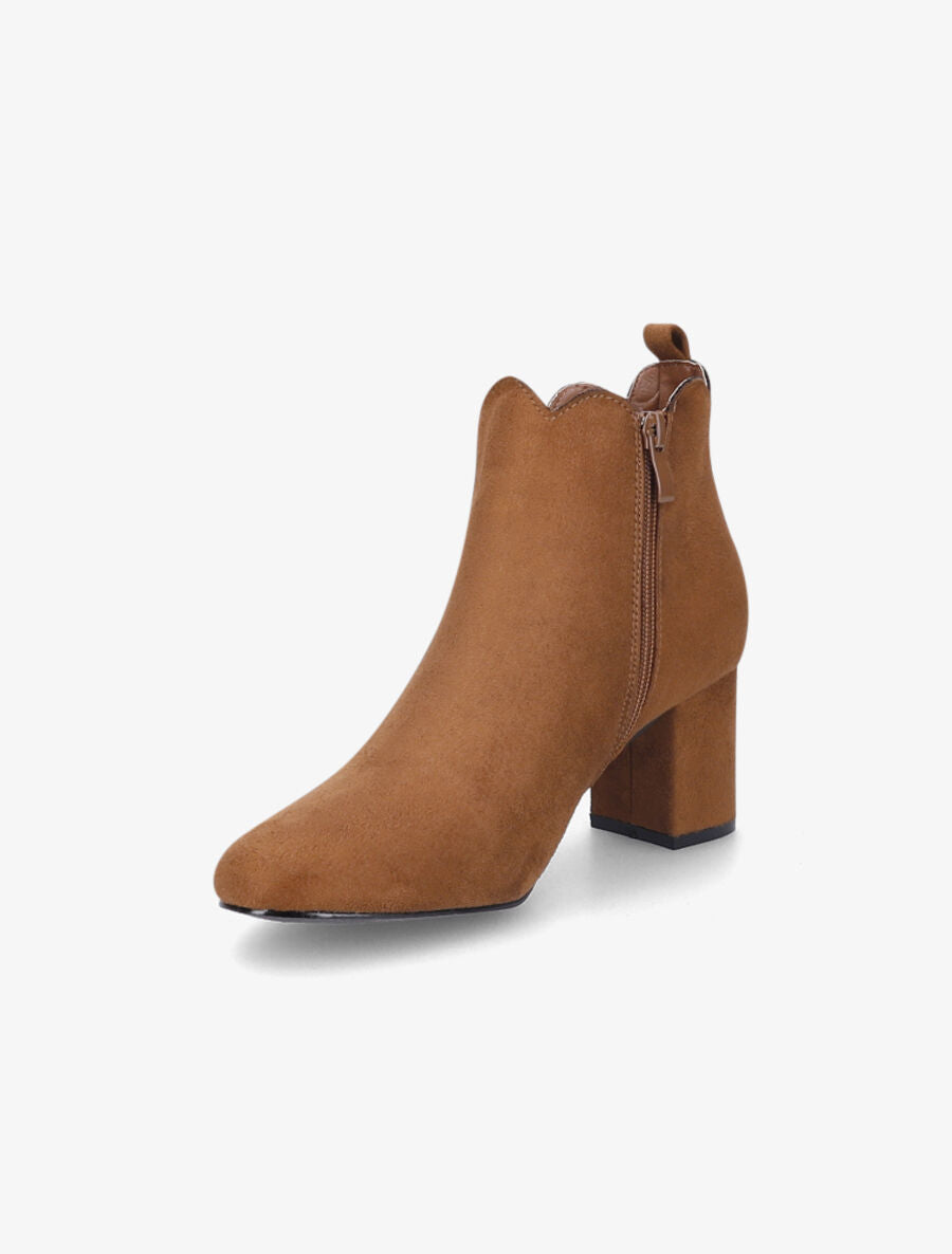 Bottines en suédine à chevilles ondulées - Camel - 3