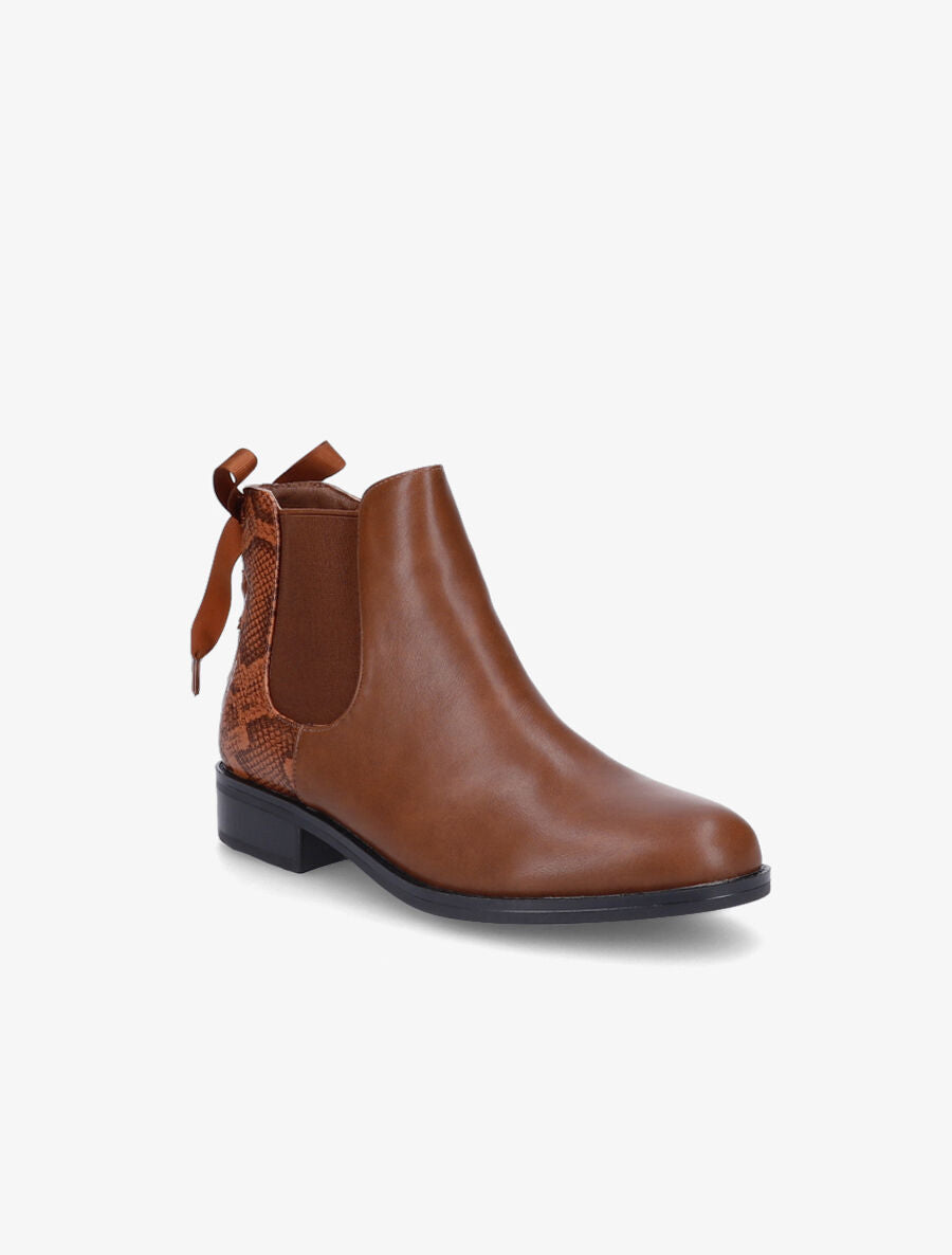 Bottines à contrefort corseté effet python - Camel - 2