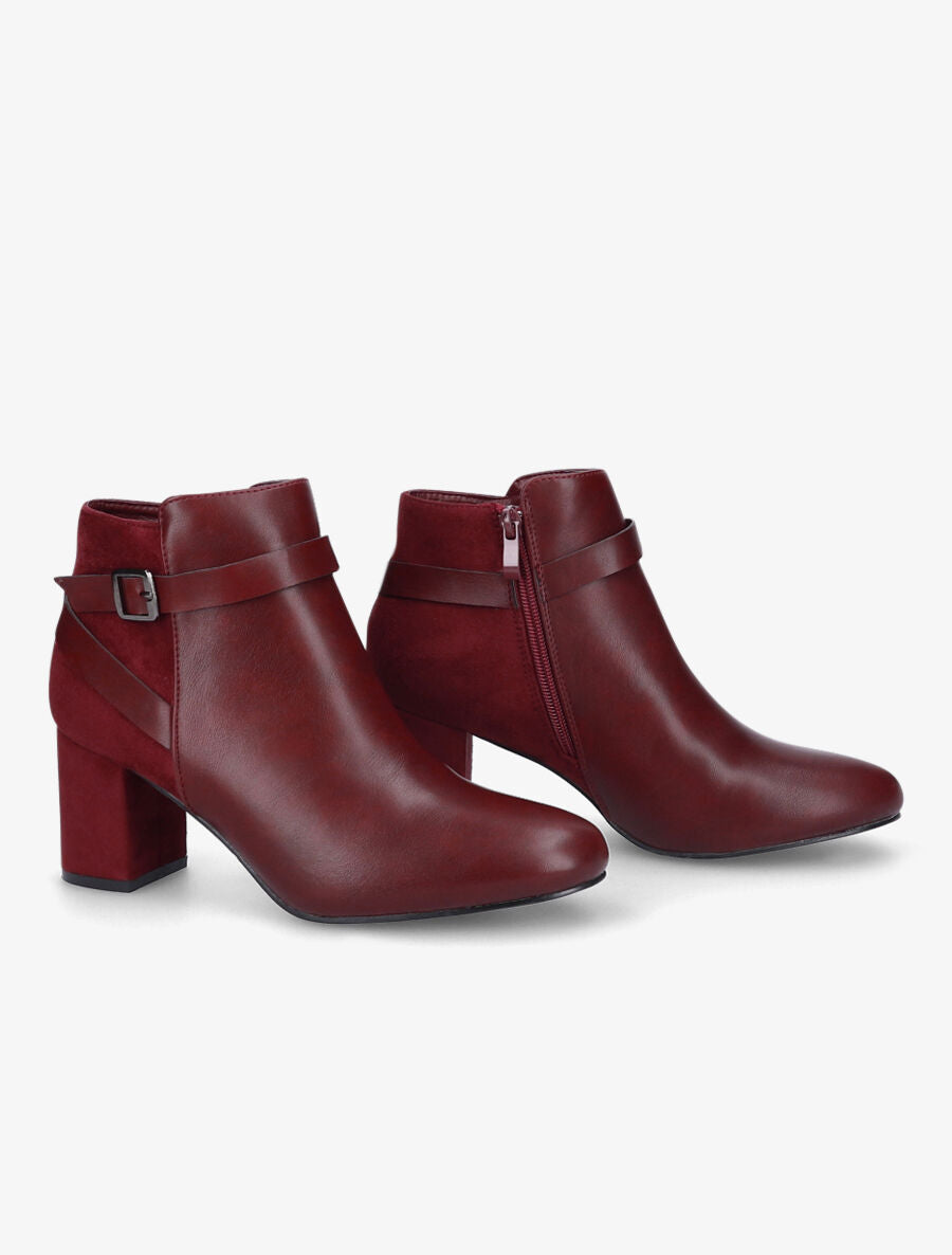 Bottines à talon bi-matière - Bordeaux - 4
