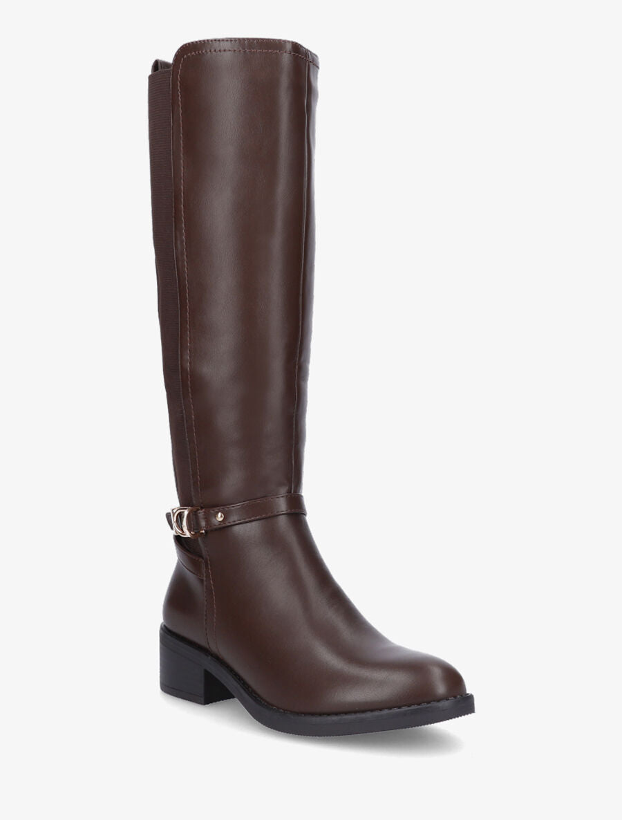 Bottes élastiquées en simili et sangles - Marron - 2