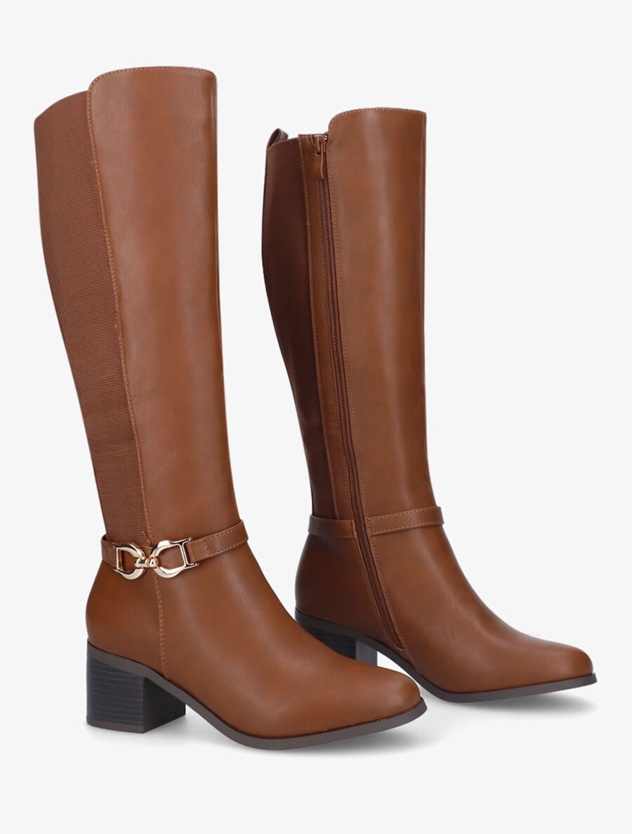 Bottes élastiquées en simili à talon - Camel - 4