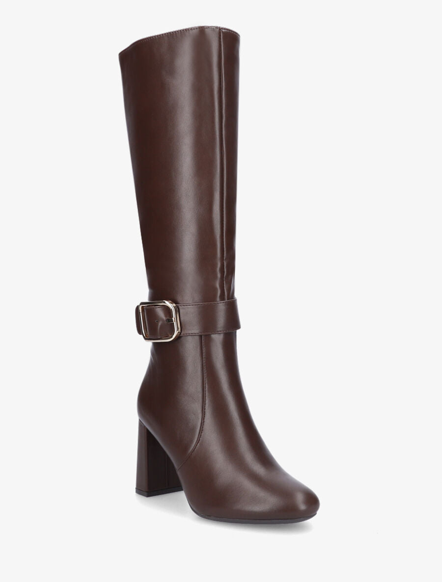Bottes en simili à talon et boucle - Marron - 2