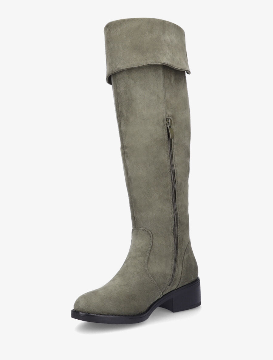 Bottes en suédine à talon - Kaki - 4