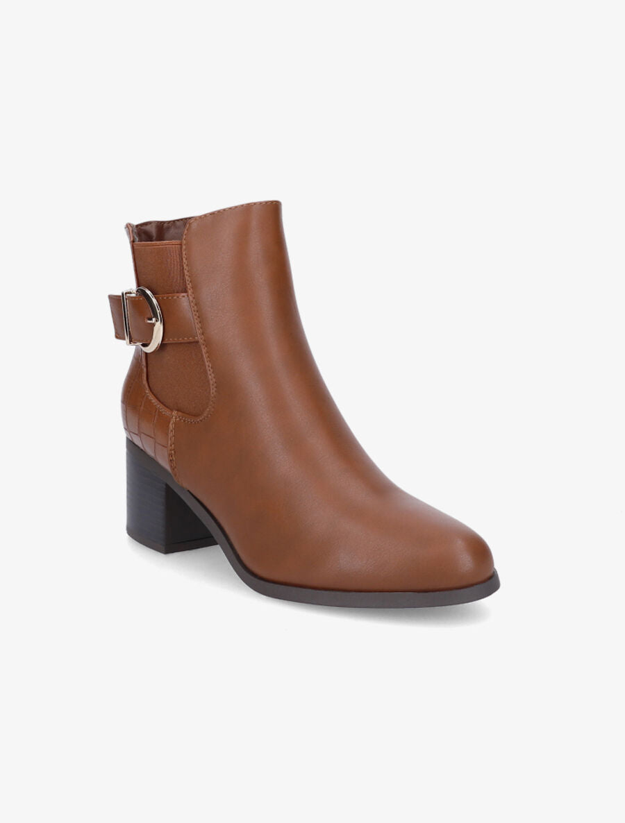 Bottines élastiquées à contrefort croco - Camel - 2