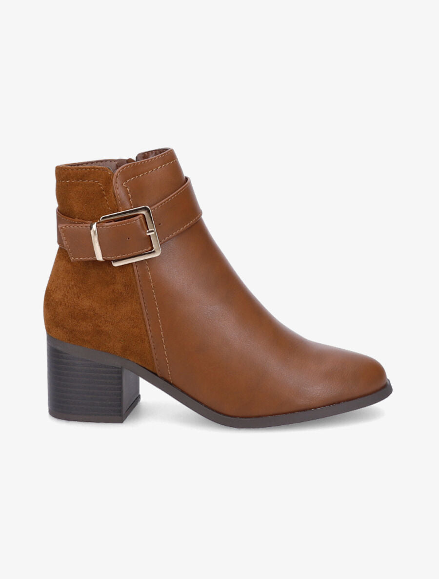Bottines bimatière à bride - Camel - 1