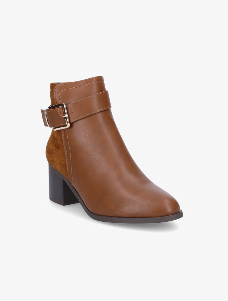 Bottines bimatière à bride - Camel - 2