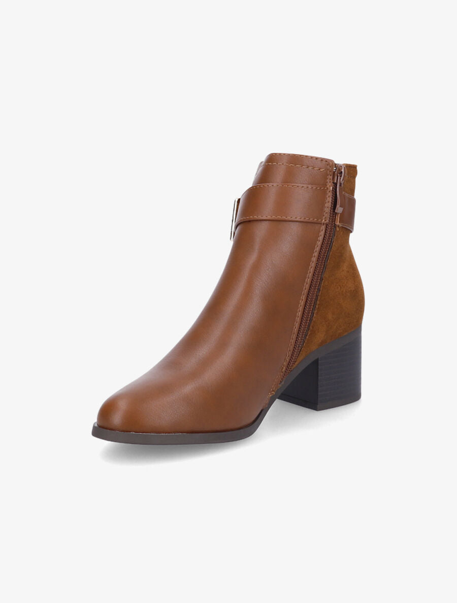 Bottines bimatière à bride - Camel - 3