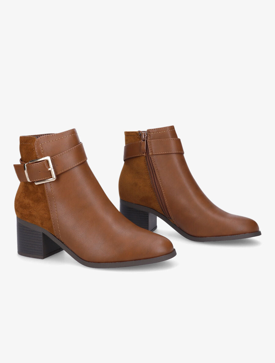 Bottines bimatière à bride - Camel - 4