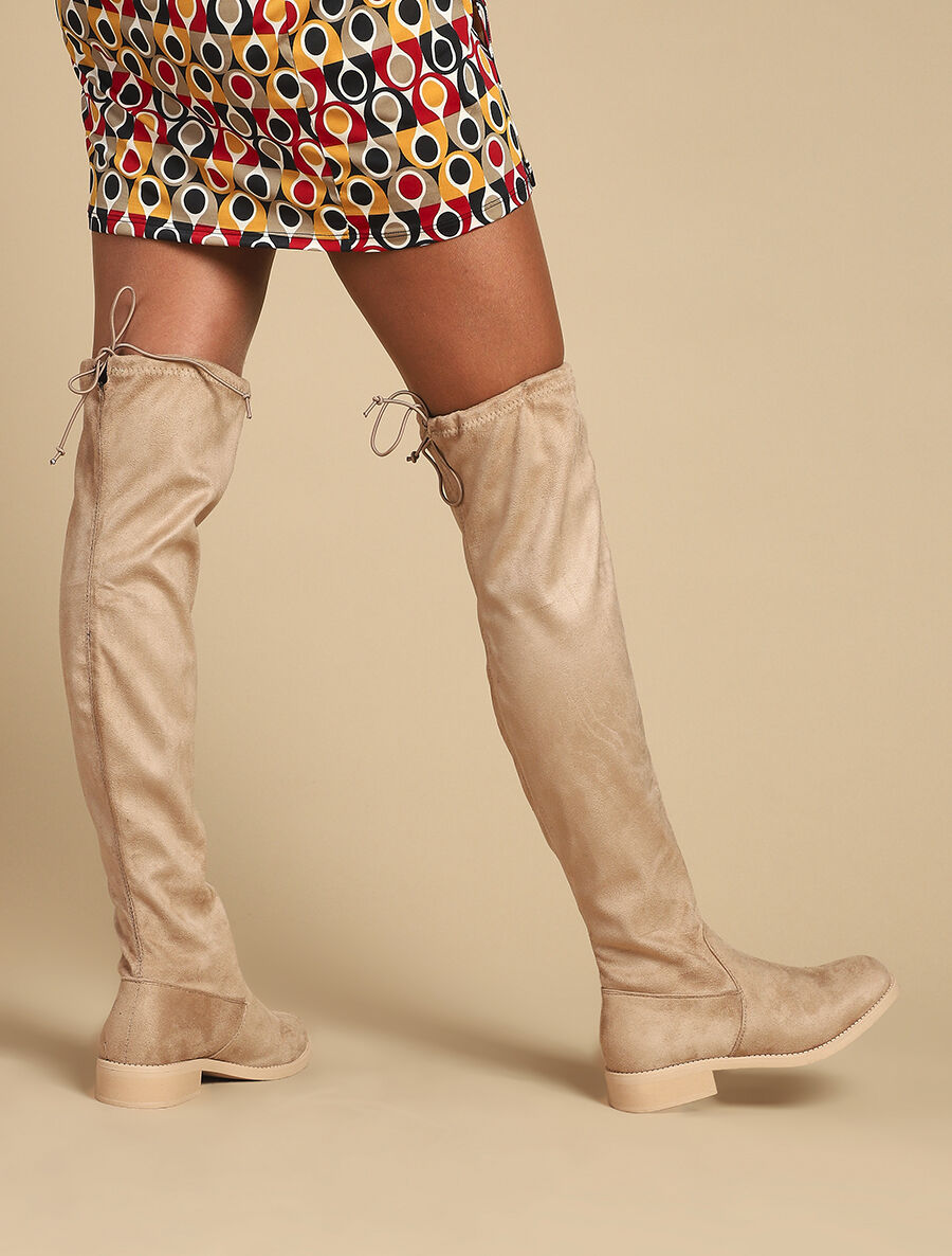 Cuissardes plates en suédine - Beige - 1