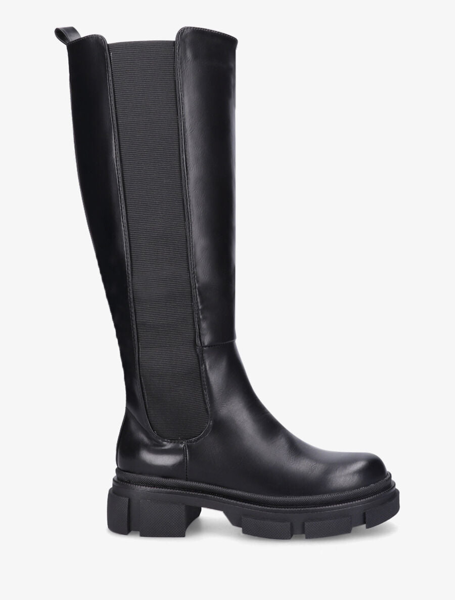 Bottes élastiquées en simili à talon - Noir - 2