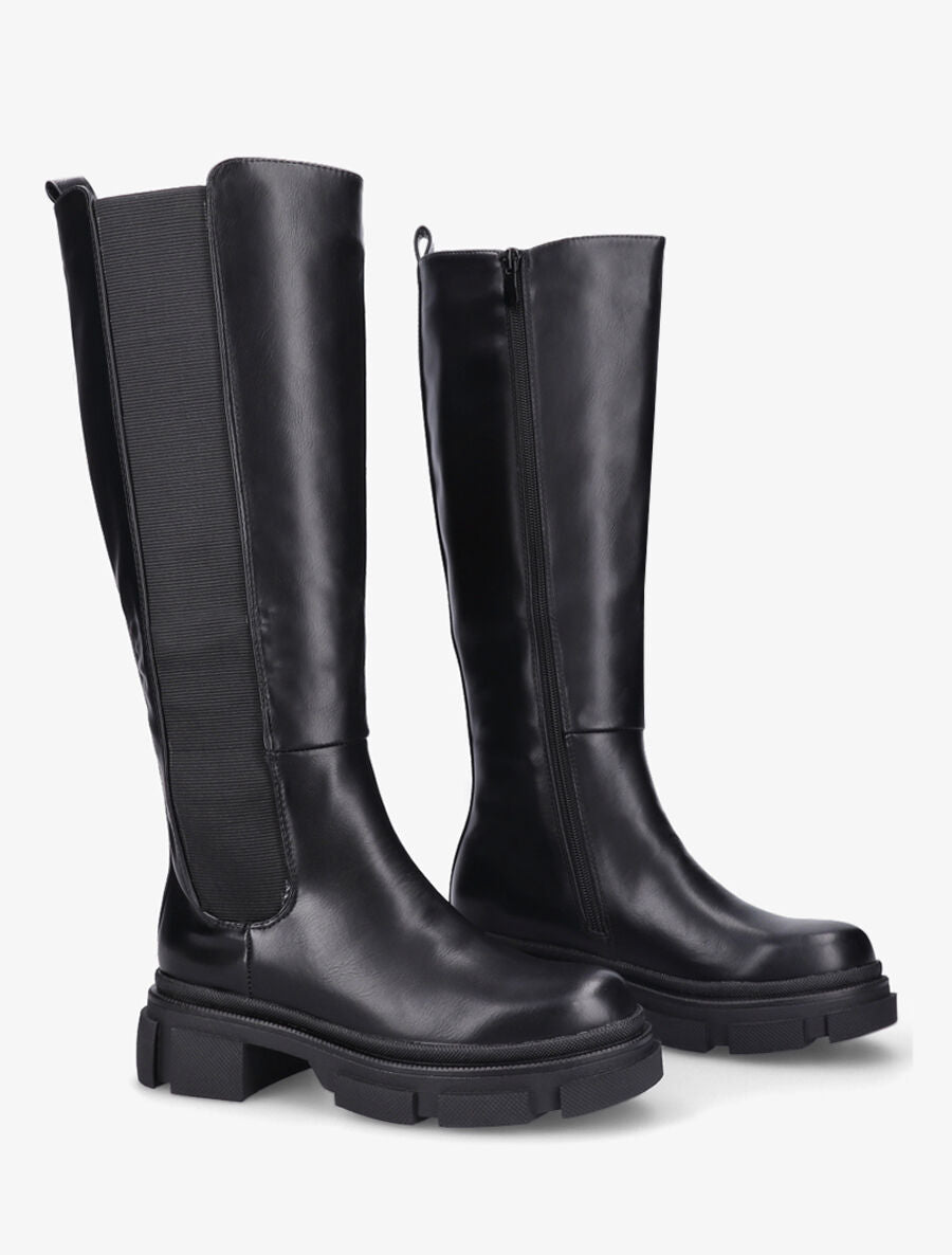 Bottes élastiquées en simili à talon - Noir - 5