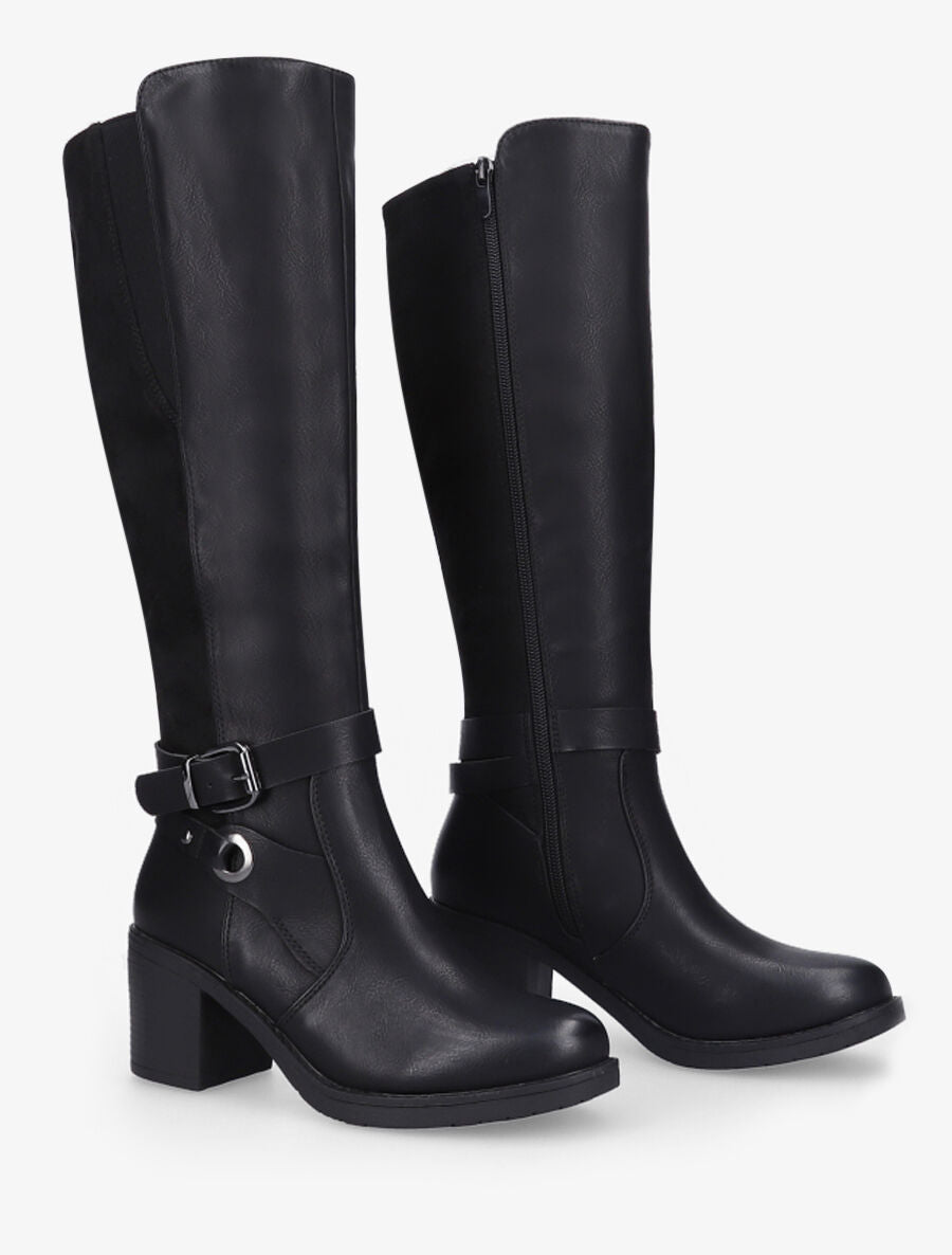 Bottes bi-matière en simili et suédine - Noir - 4
