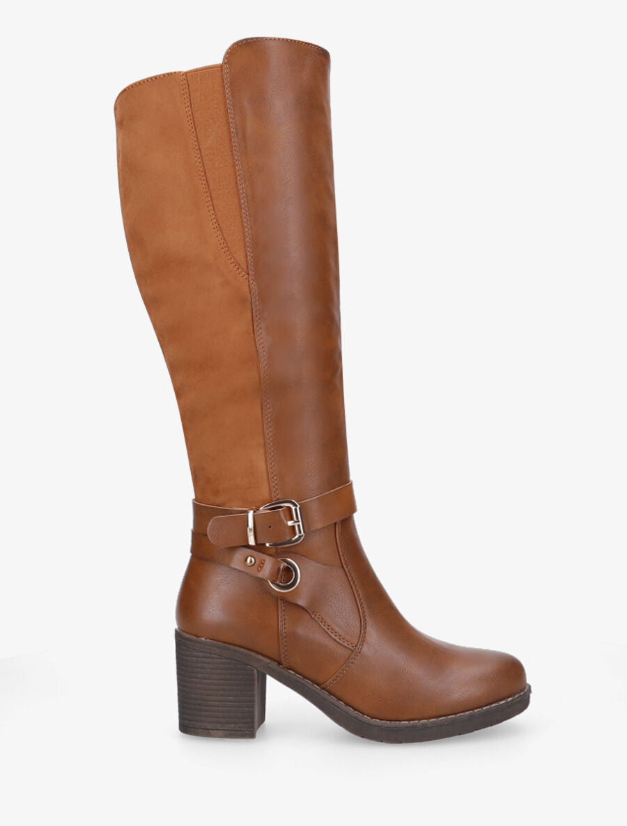 Bottes bi-matière en simili et suédine - Camel - 5