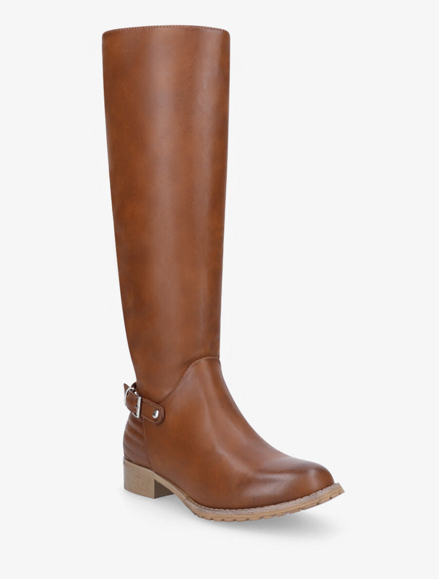 Bottes plates élastiquées en simili - Camel - 2