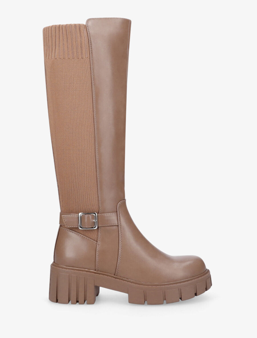 Bottes cavalières à plateforme crantée - Taupe - 1