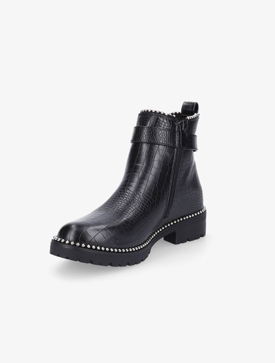 Bottines effet croco et cloutées - Noir - 3