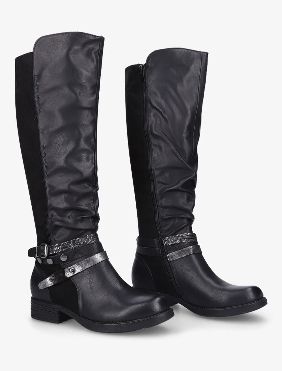Bottes bi-matière à multi lanières irisées et python - Noir - 4