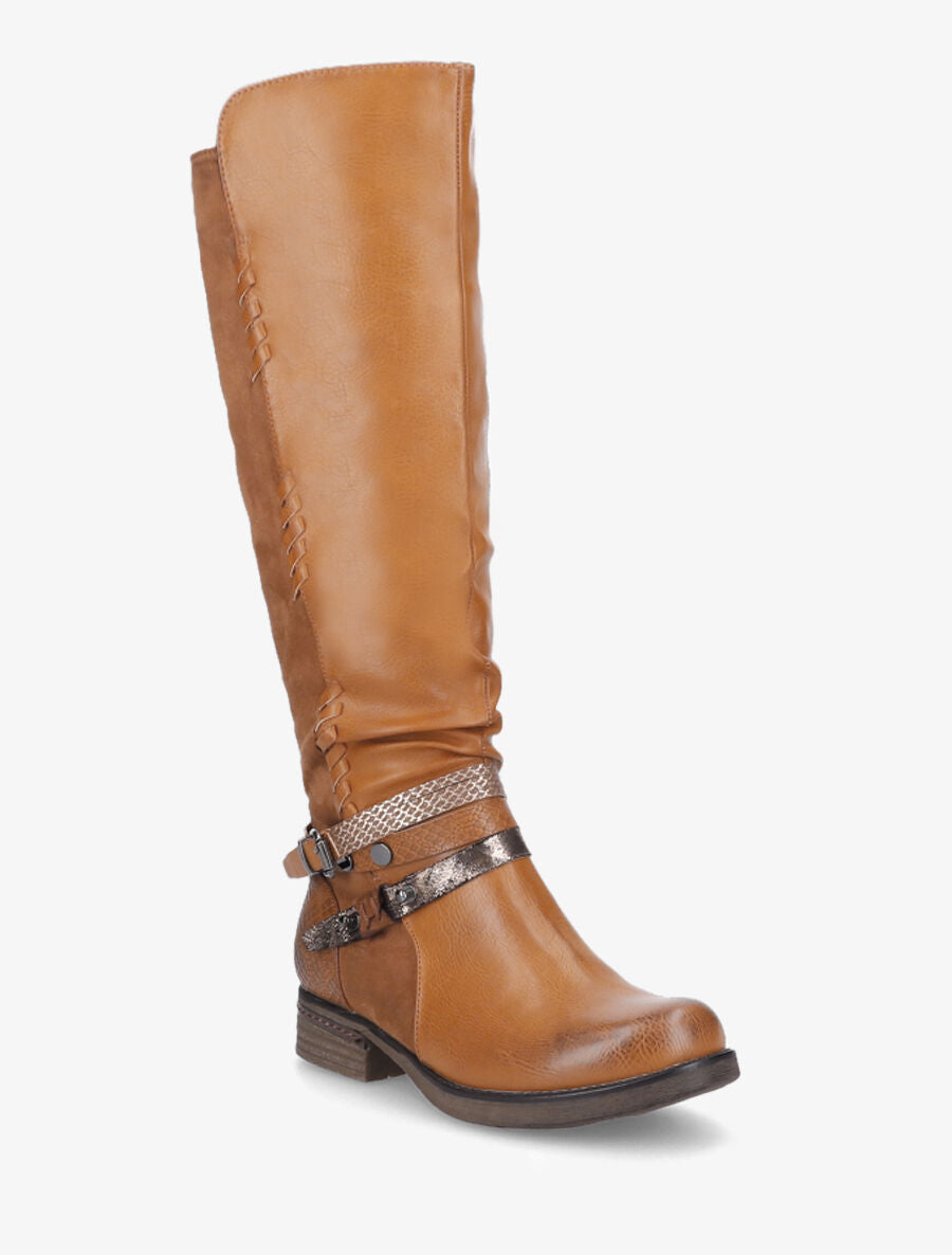 Bottes bi-matière à multi lanières irisées et python - Camel - 2