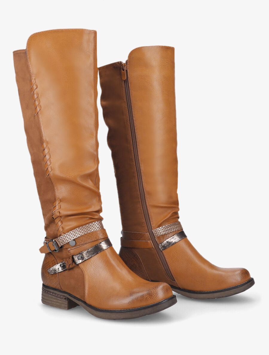 Bottes bi-matière à multi lanières irisées et python - Camel - 4