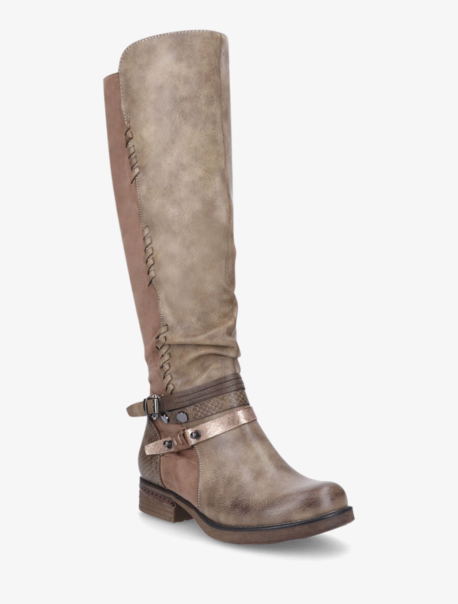Bottes bi-matière à multi lanières irisées et python - Taupe - 2