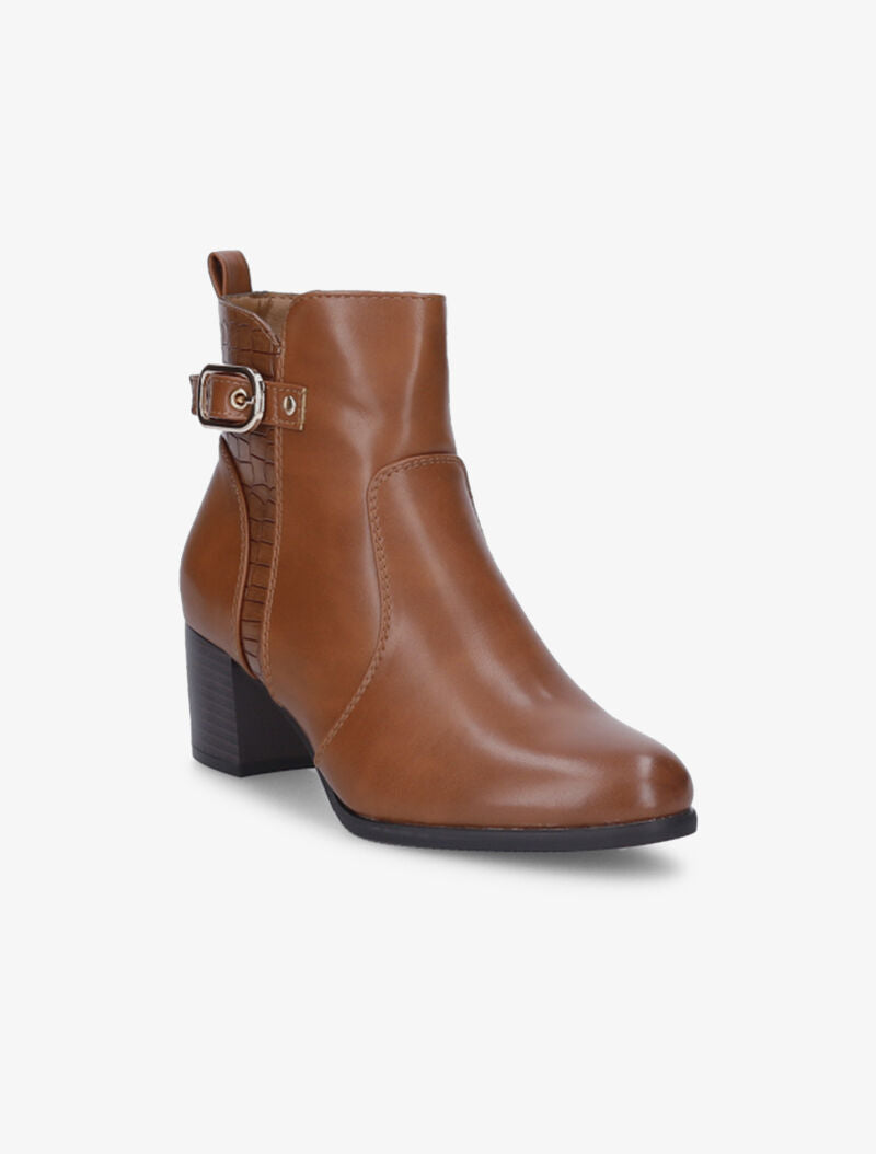 Bottines à détail croco - Camel - 3