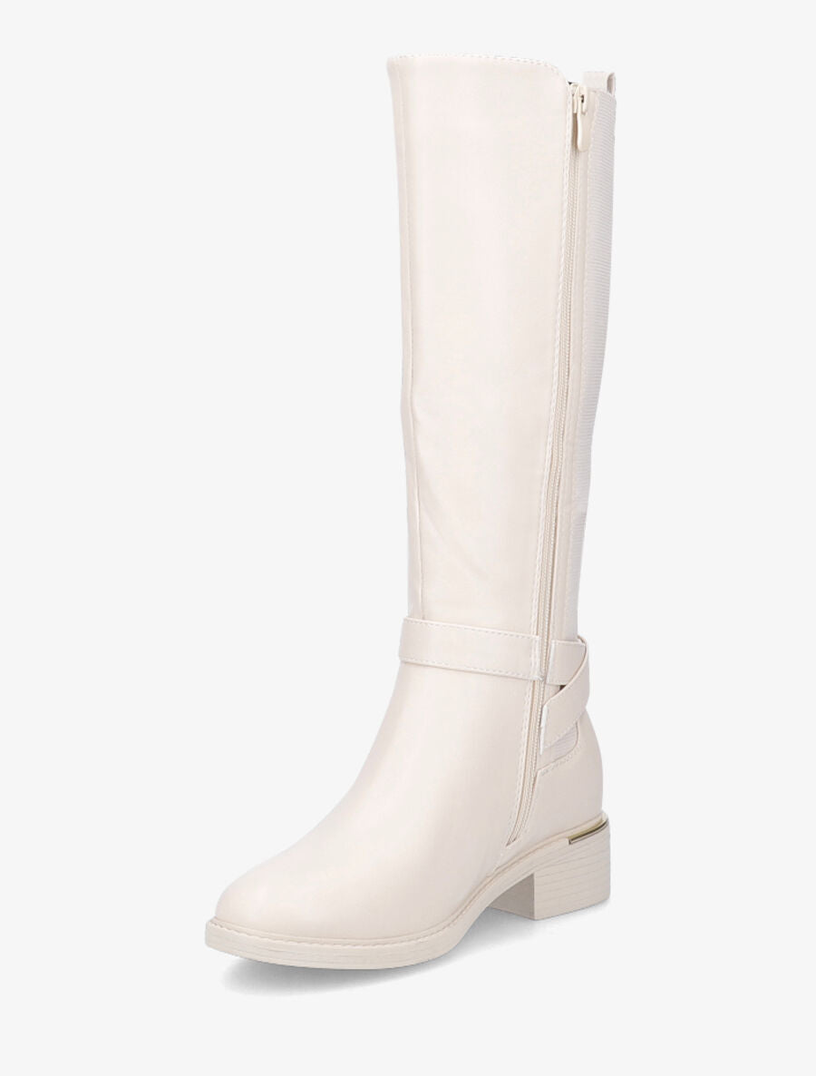 Bottes plates élastiquées en simili - Beige - 3