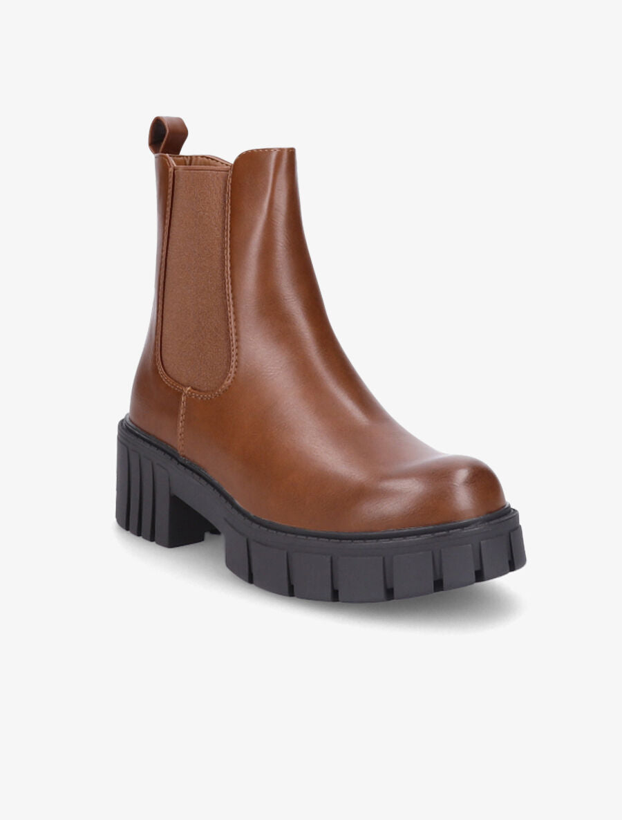 Bottines en simili à semelles crantées - Camel - 2