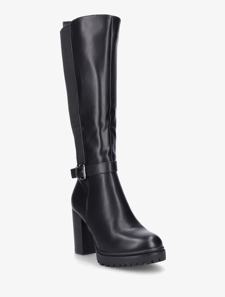 Bottes élastiquées à talon haut et plateforme - Noir - 2