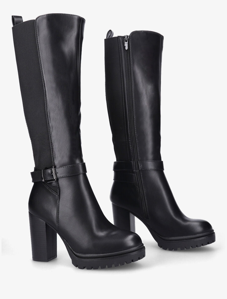 Bottes élastiquées à talon haut et plateforme - Noir - 4