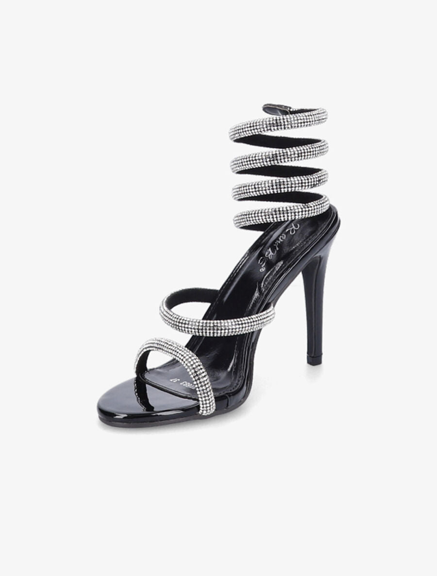 Sandales à talons aiguilles et strass - Noir - 3