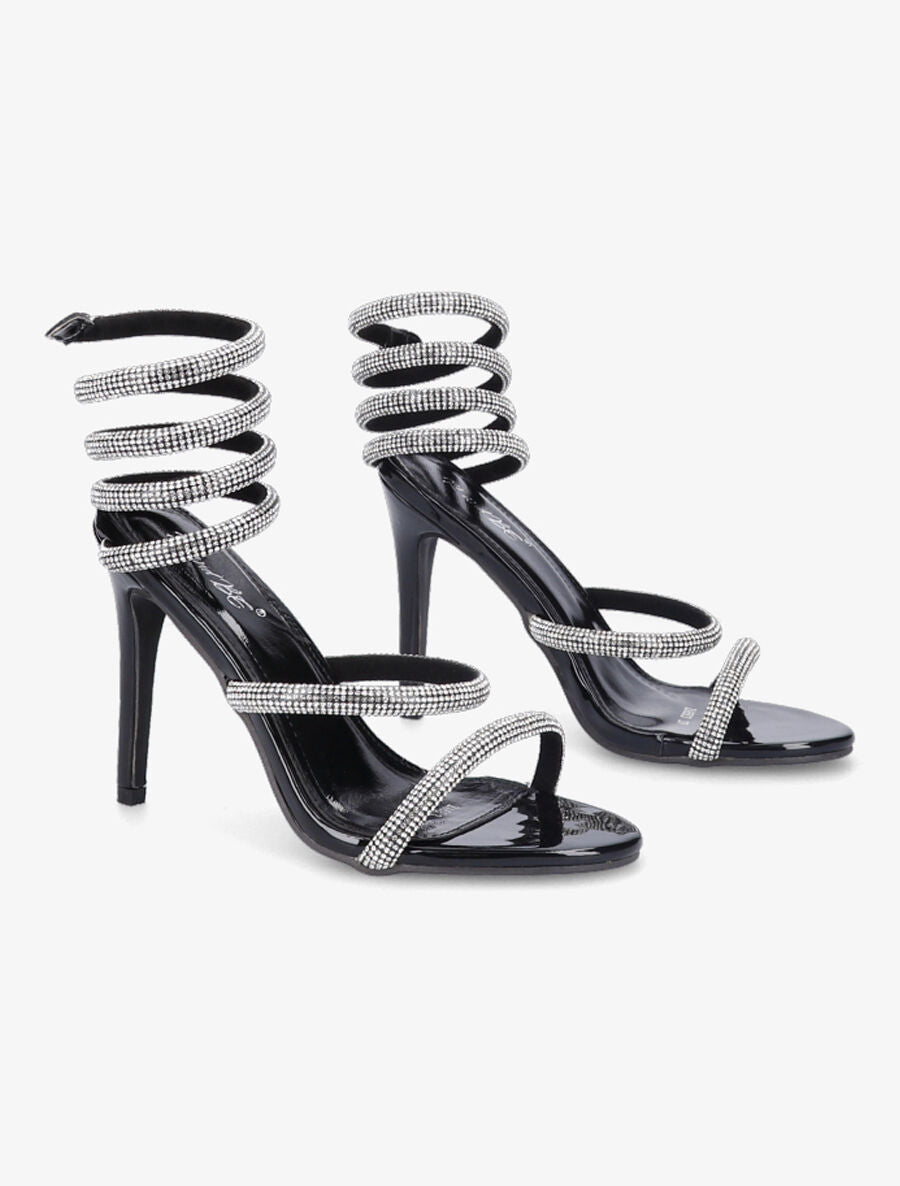Sandales à talons aiguilles et strass - Noir - 4