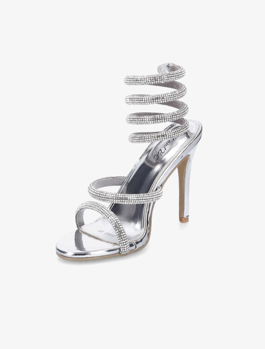 Sandales à talons aiguilles et strass - Argent - 3