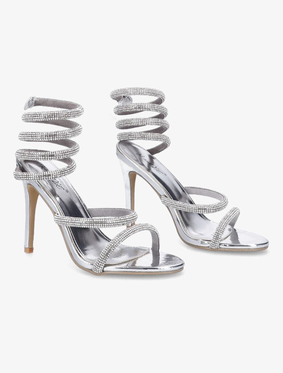 Sandales à talons aiguilles et strass - Argent - 4