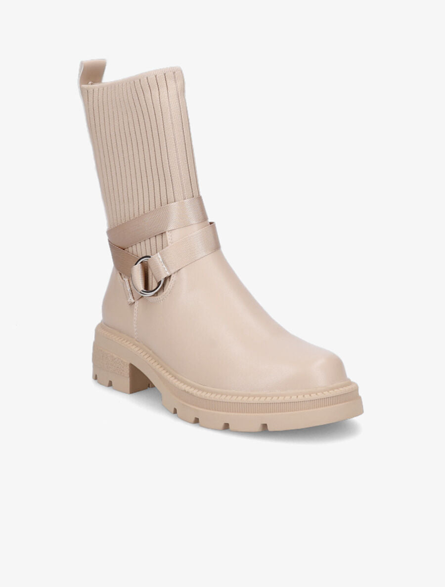 Bottines style chaussettes à boucle amovible - Beige foncé - 2