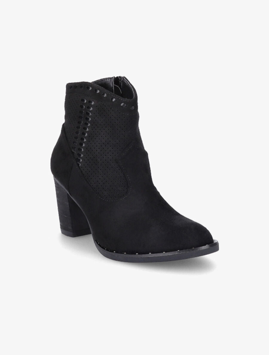 Bottines style santiag en suédine - Noir - 2