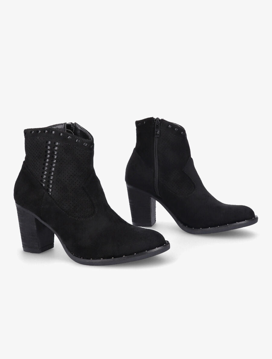 Bottines style santiag en suédine - Noir - 4