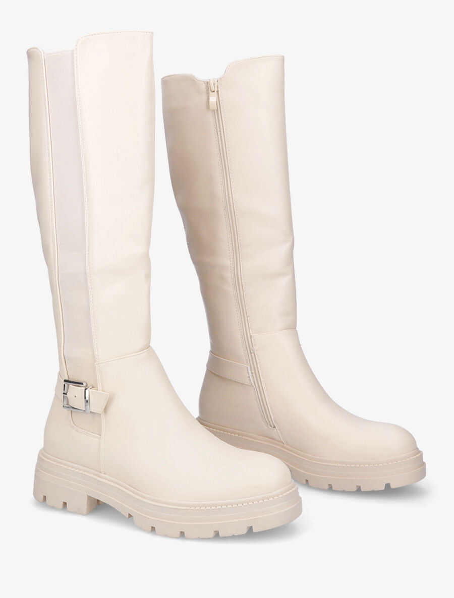 Bottes à boucle et semelles crantées - Beige - 4