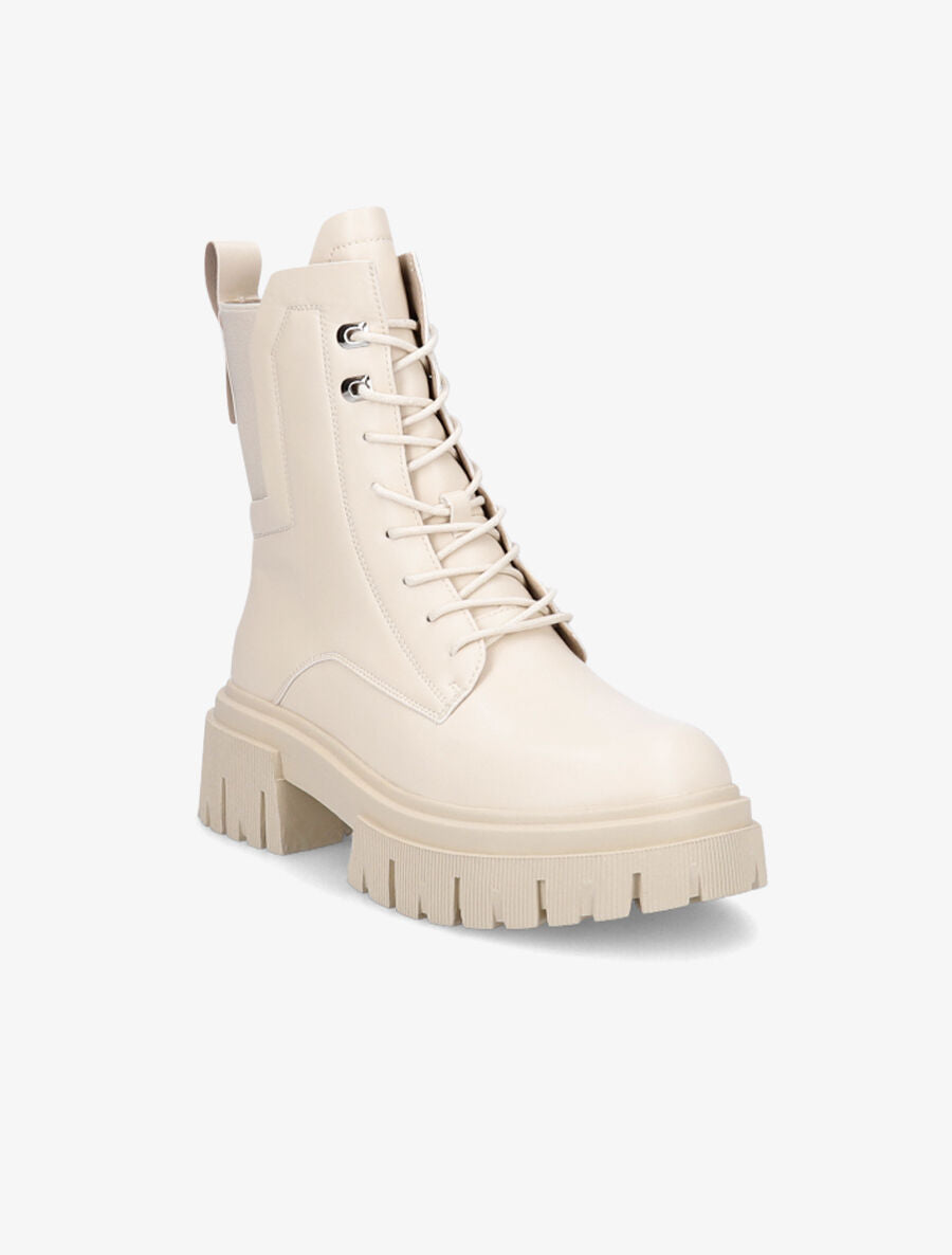 Bottines militaire élastiquées en simili - Beige - 2