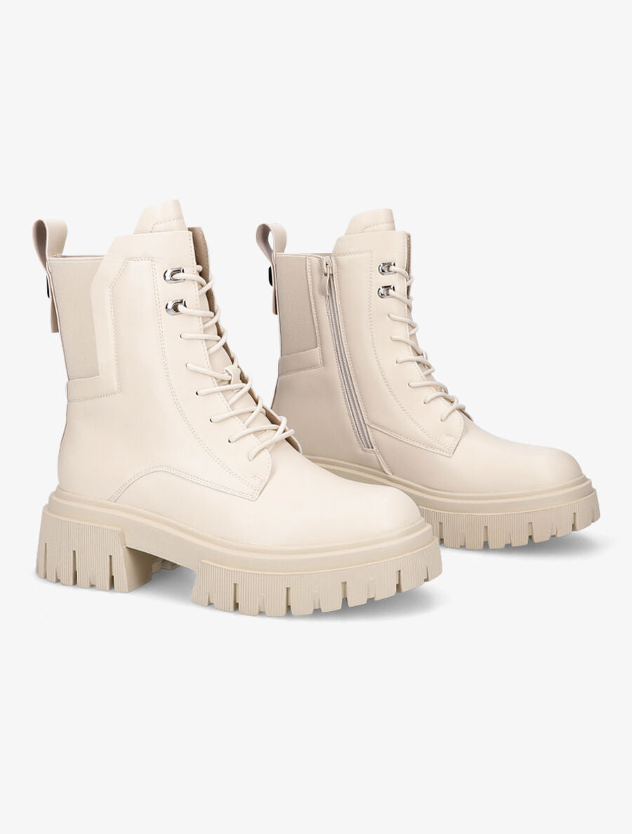 Bottines militaire élastiquées en simili - Beige - 4