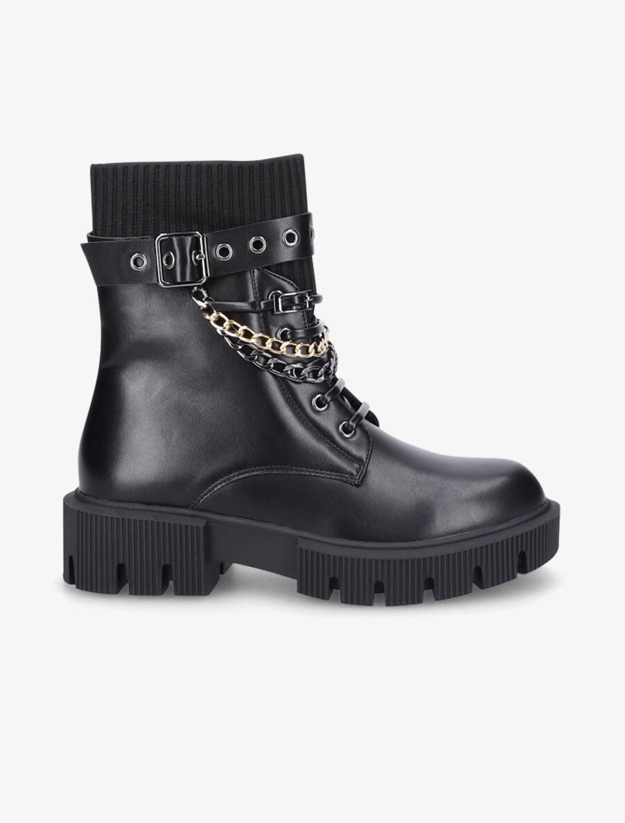 Bottines style rangers à chaînes - Noir - 5