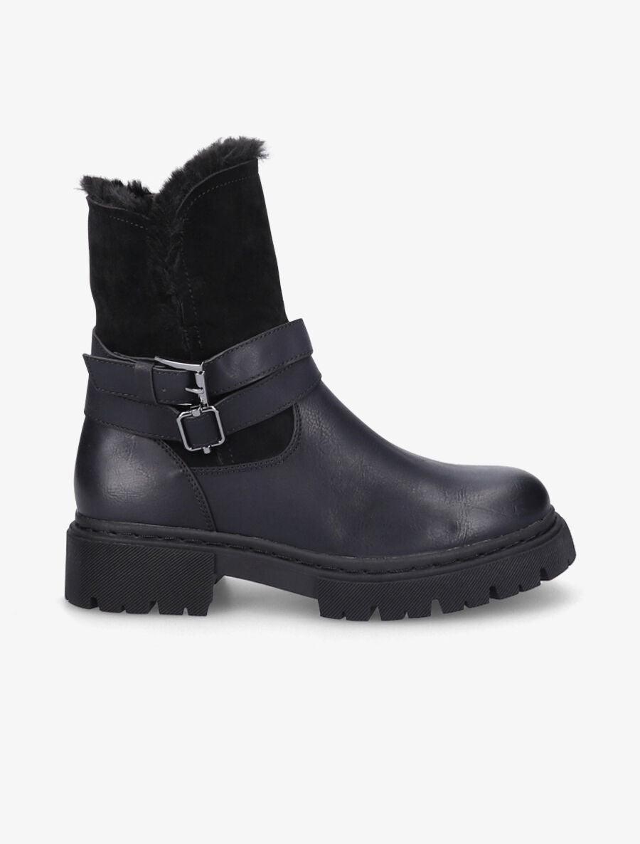 Bottines fourrées bi-matière - Noir - 1