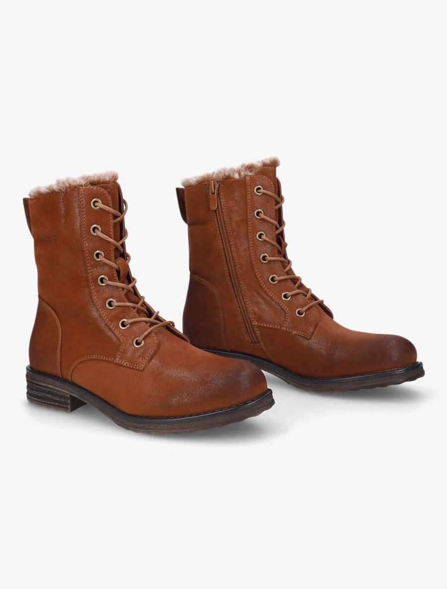 Bottines fourrées à lacets - Camel - 4