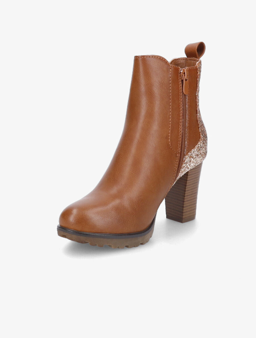 Bottines à talon et paillettes - Camel - 3