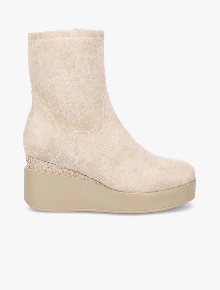 Bottines compensées à strass - Beige - 5
