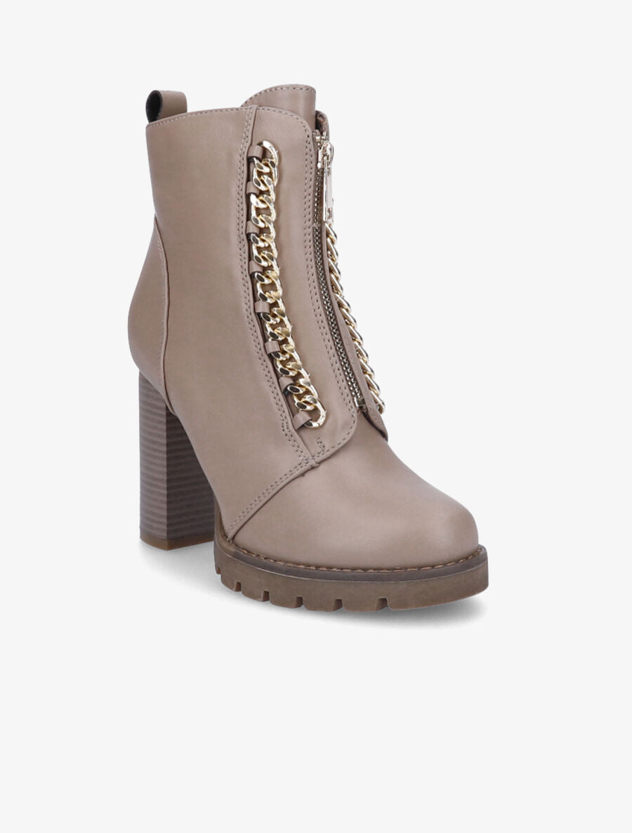 Bottines à talon et chaînes - Taupe - 2