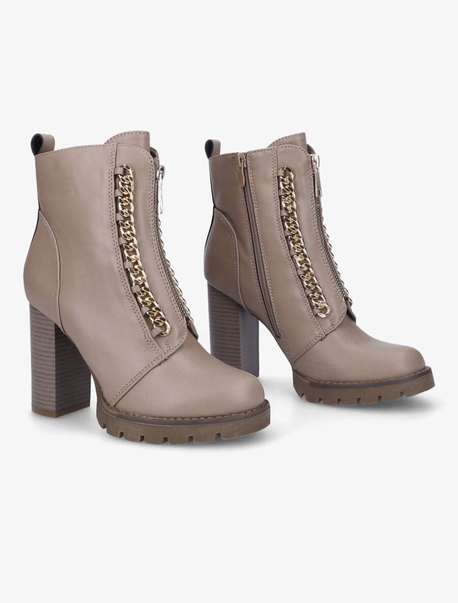 Bottines à talon et chaînes - Taupe - 4