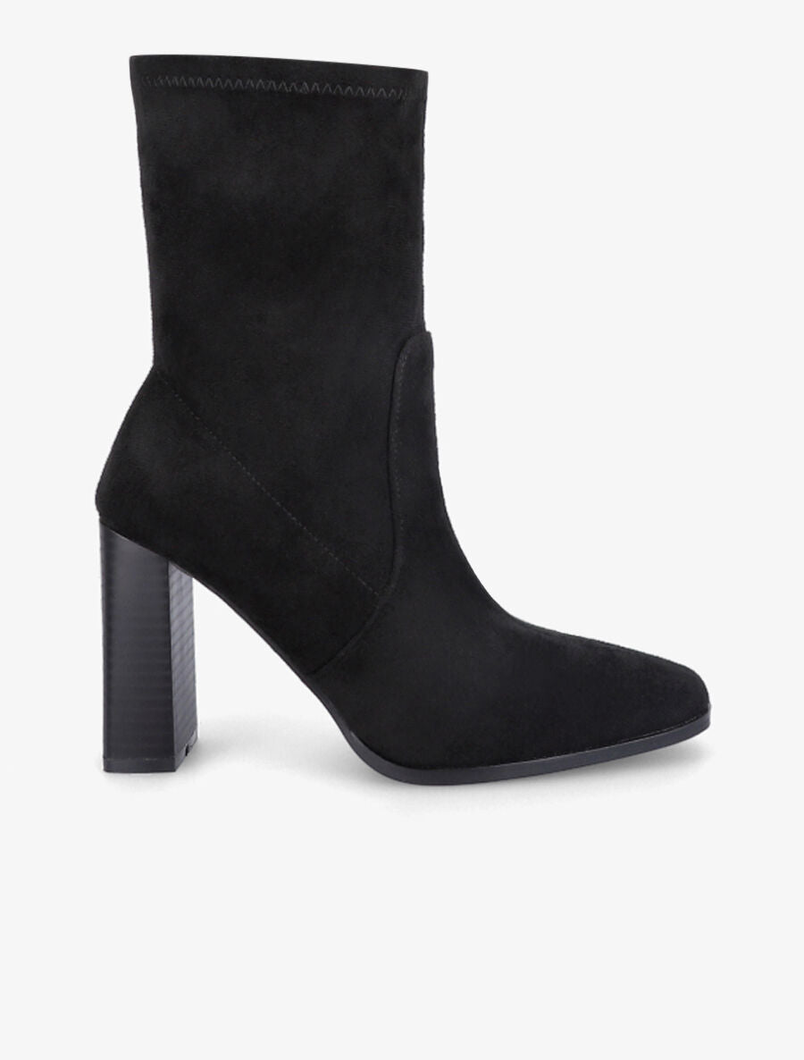Bottines montantes en suédine à talon haut - Noir - 1