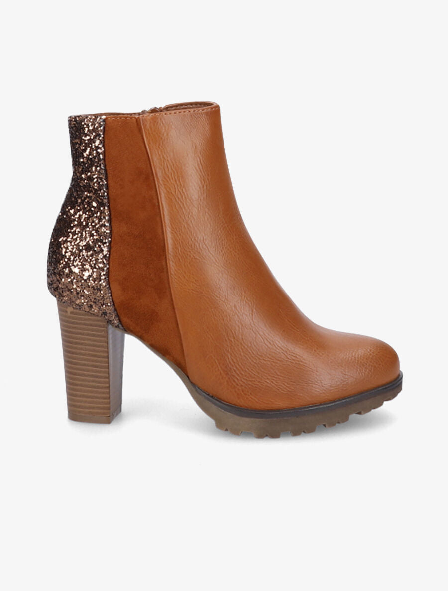 Bottines bi-matière à sequins - Camel - 1