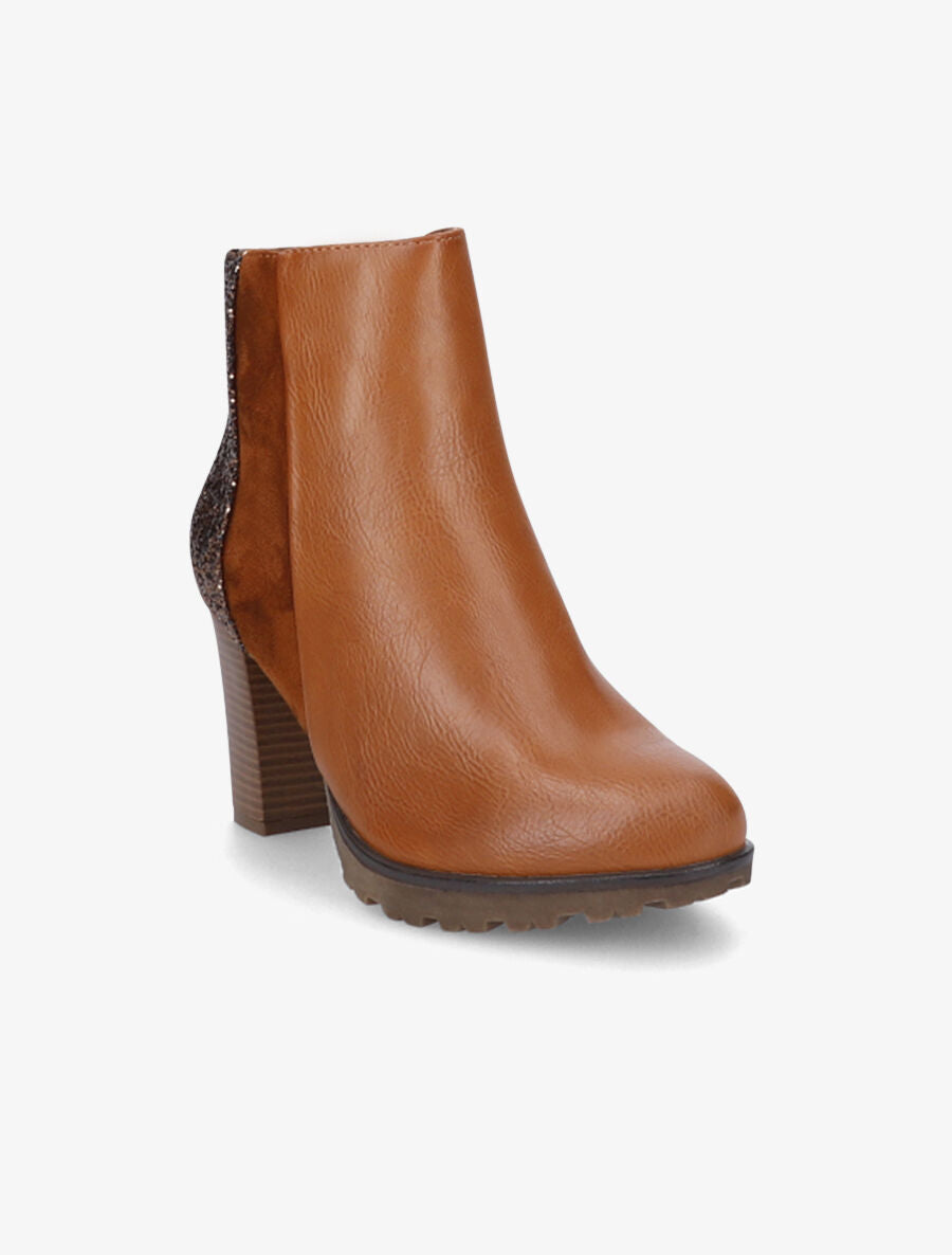 Bottines bi-matière à sequins - Camel - 2